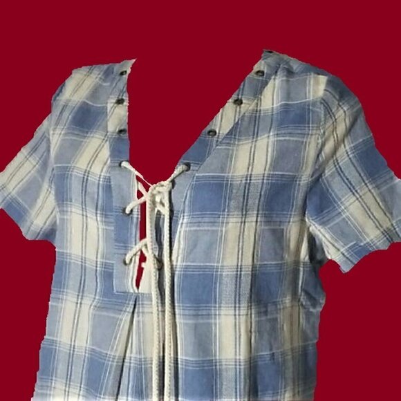 NWT Entro Blue & Ivory Plaid Dress - Size M - Picture 2 of 8